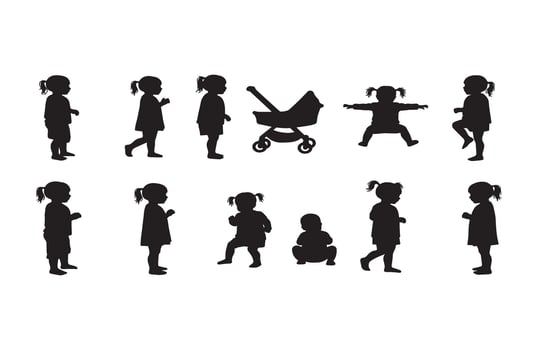 Kids Playing Running Silhouette Art vector