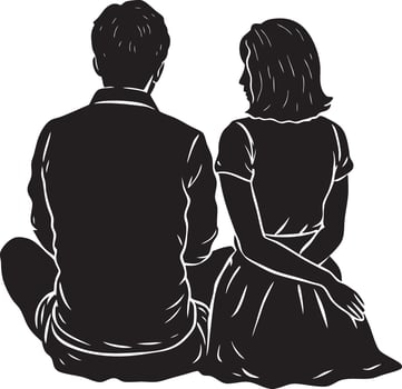 Couple sitting from behind silhouette vector