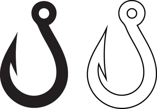 Hook Icons, Professional Fishing Hook Symbols And Fish Logo Elements vector