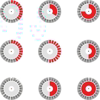 Nine Circular Progress Indicators Showing Incremental Red Fill Levels vector