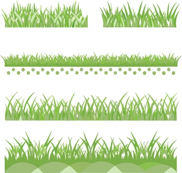 Collection of various green grass borders and textures for design elements vector