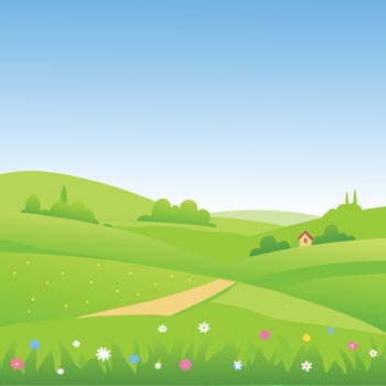 Picturesque Rolling Hills Landscape with a Country House and a Winding Path vector