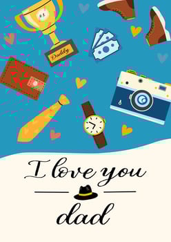 Father's day card design with symbols of appreciation and love for dad vector