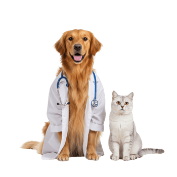 Veterinarian dog and cat in clinic setting png