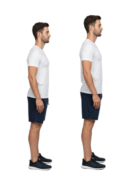 Standing posture comparison of a man in athletic wear png