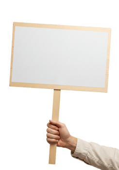 Hand holding a blank sign for expression or protest png