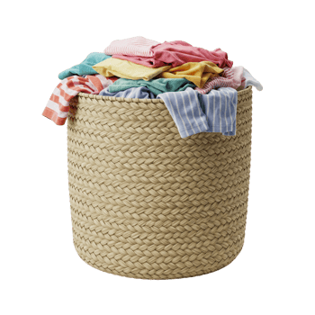 Basket filled with colorful shirts and casual clothing png