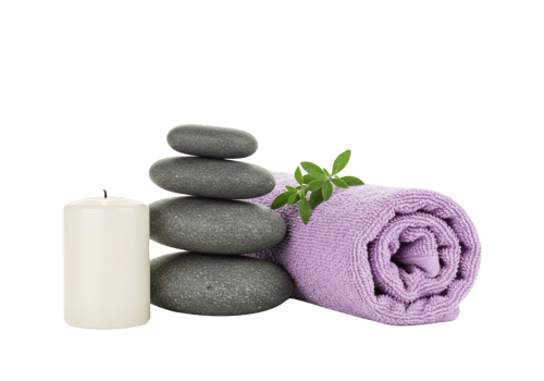 Relaxing spa arrangement with stones and towel png