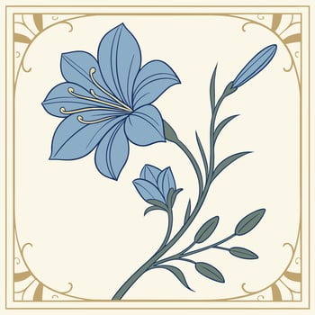 Elegant Blue Lily Flower Tile Art Nouveau Design Decor vector
