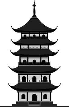 Traditional Chinese pagoda in a flat design style showcasing intricate details and elegant curves, representing ancient architecture in art vector