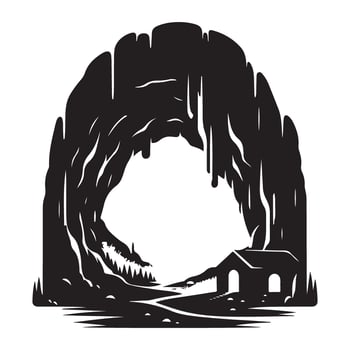 Cave entrance silhouette illustration mysterious adventure location vector