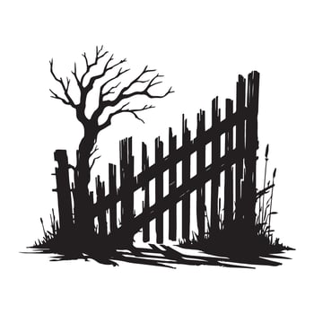 Silhouette Fence and Bare Tree Illustration A Distant Memory Scene vector