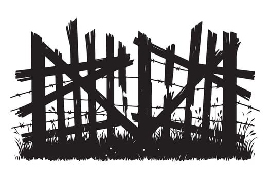 Old Broken Wooden Fence Silhouette For Farm Style Decor vector