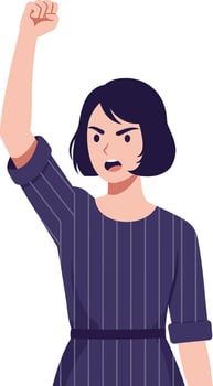 Determined woman raising her fist in a powerful stance, showcasing flat design style, expressing strength and empowerment in vibrant art vector