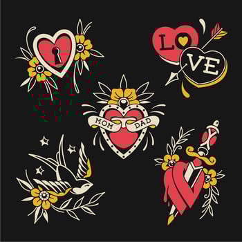 Exclusive design vintage tattoo set vector