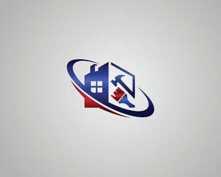 Home Repair and Renovation with Hammer, Paintbrush, and House Logo Design Modern Template. vector