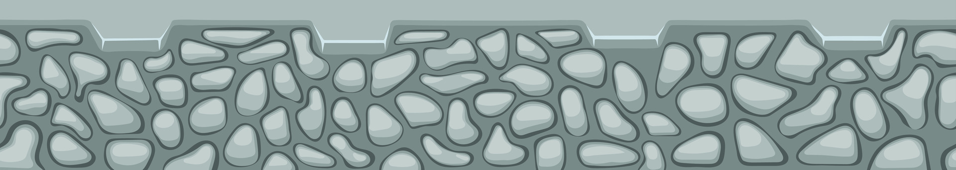 Seamless ground texture showing a cartoon dirt clay archeology soil layer with buried stones and grass for landscape elements in illustration vector