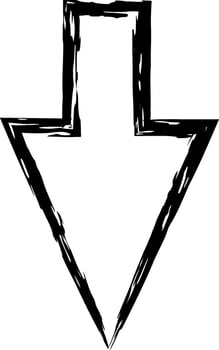 Black hand drawn arrow pointing down, sketched with chalk on a chalkboard, isolated on white background, ideal for educational or business presentations vector