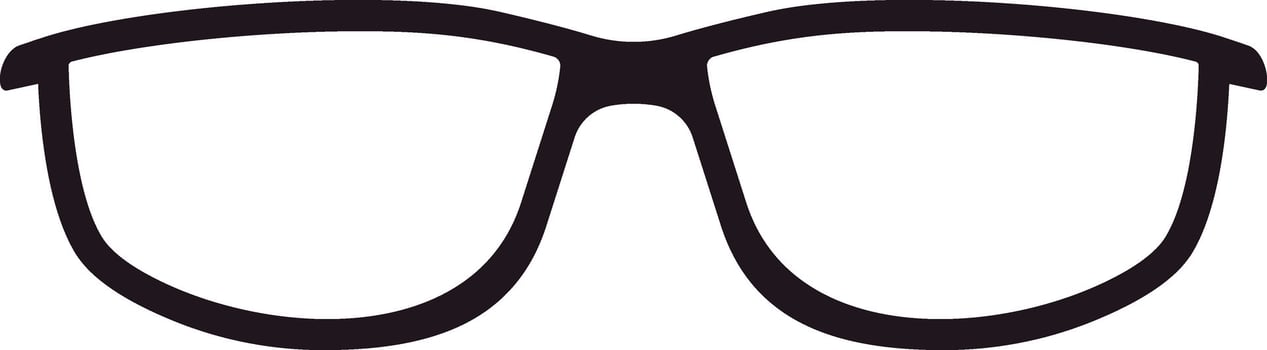 Simple black outline of eyeglass frames, effectively representing vision correction and fashion. Isolated on a clean white background, this design highlights style and minimalism vector