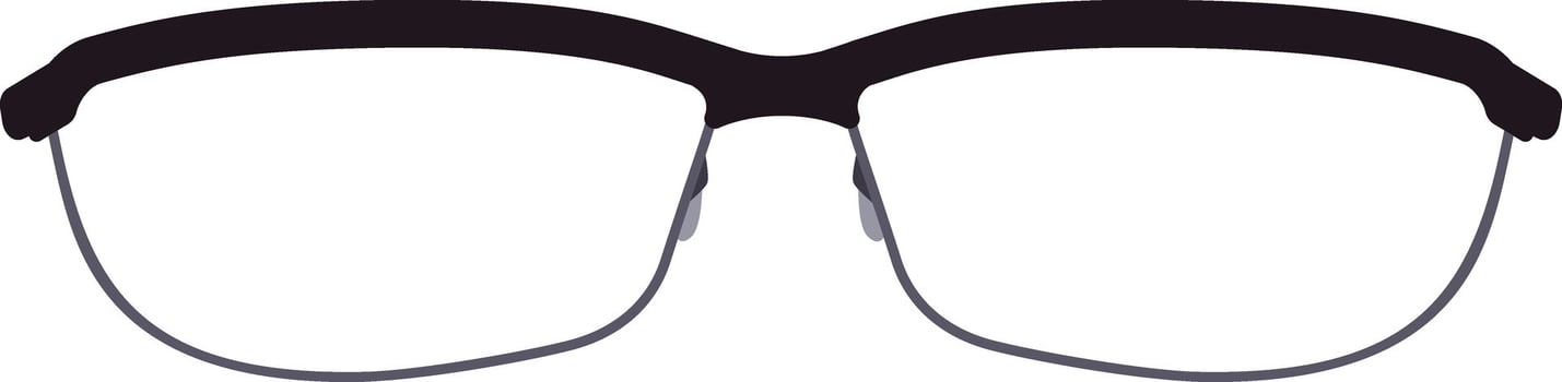Close up view of stylish eyeglasses featuring black rims and clear lenses, presenting a modern and sophisticated aesthetic, isolated against a crisp white background vector