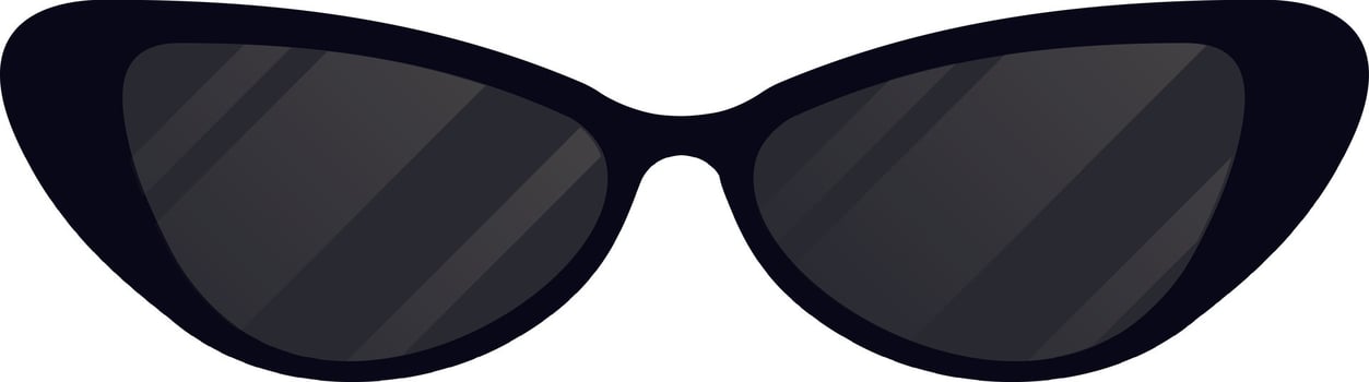 Stylish cat eye sunglasses with black frame and dark lenses, reflecting light, creating a mysterious and fashionable look, perfect for adding a touch of elegance to any outfit vector