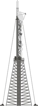 Telecommunication tower with satellite dish and several antennas is connecting people and providing global communication ensuring internet and television broadcasting vector