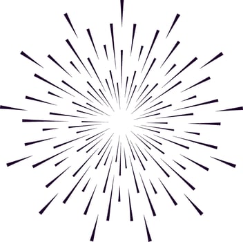 Concentrated burst of speed lines spreading out from the center forming a starburst or sunburst effect on a white background, ideal for conveying concepts of speed, energy, explosion or celebration vector