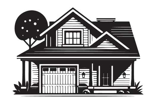 Charming House Illustration with Garage and Tree Image vector