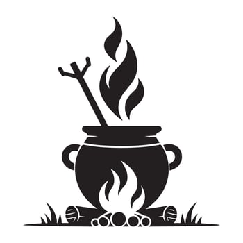 Campfire Cauldron Silhouette Illustration For Wilderness Cooking Needs vector