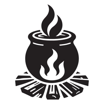 Cauldron over Campfire Illustration An Outdoor Cooking Adventure vector