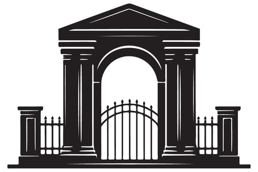 Detailed Silhouette Iron Gate with Columns Illustration Download vector