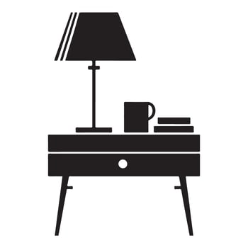 Nightstand Silhouette with Lamp, Mug and Books Art Illustration vector