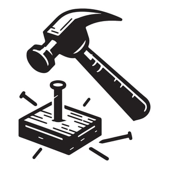 Hammer and Nail Silhouette Illustration Carpentry Tools For Construction vector