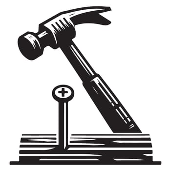 Artistic Hammer Driving Nail Illustration for Construction Design vector