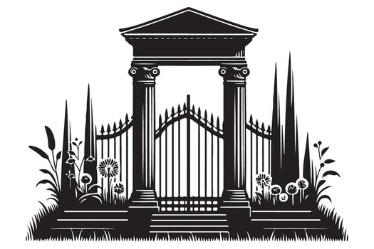 Silhouette of Ornamental Garden Gate with Floral Decoration vector