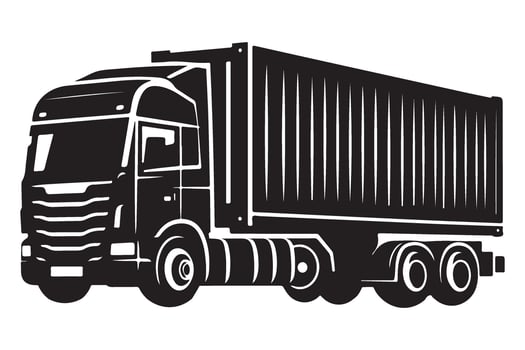Silhouette modern semi truck with shipping container illustration vector