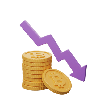 Cryptocurrency decline represented by fallen coins and arrow png