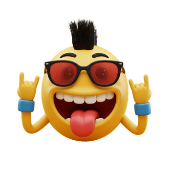 Rocking emoji character showcasing rebellious spirit png