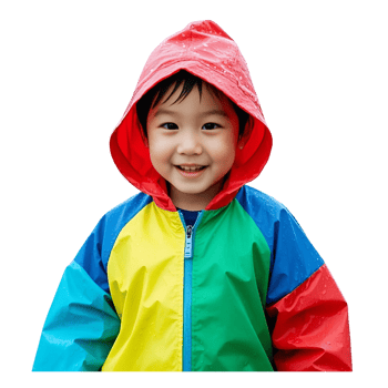 a little boy wearing a colorful raincoat png