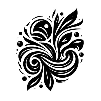 Intricate Black and White Floral Featuring Spirals, Leaves, and Organic Shapes, Emphasizing Contrast and Symmetry, on a Clean White Background. vector
