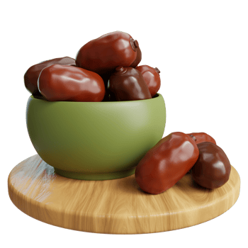 a bowl of dates on a wooden board png