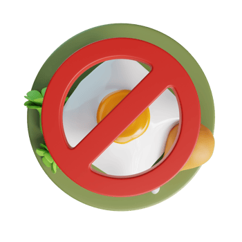 a red no egg sign on a plate with an egg png