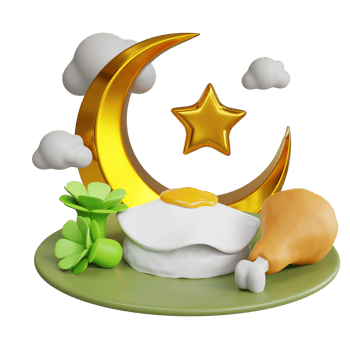 3d illustration of a crescent moon and an egg on a plate png