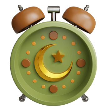 an alarm clock with a crescent and star on it png