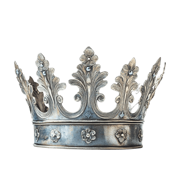 An ornate silver crown with floral and leaf decorations is displayed png