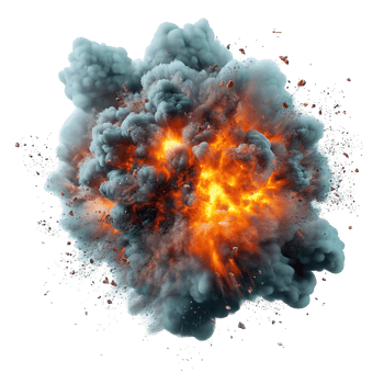 A large explosion displays smoke and fire across a dark space png
