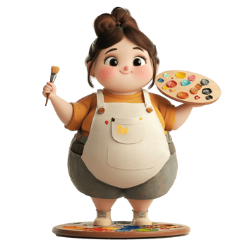 An animated artist holds a brush and colorful paint palette png