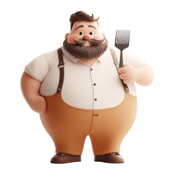 A cheerful cartoon character holds a cooking utensil in his hand png