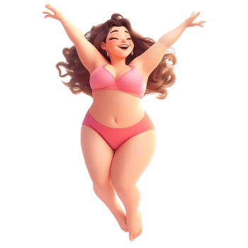 An animated woman wearing a pink swimsuit is happily smiling png