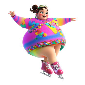 A cheerful cartoon woman wearing ice skates is skating happily png